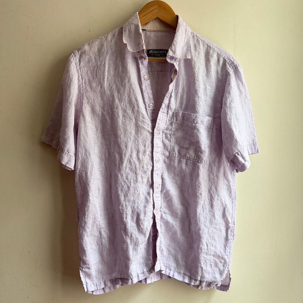 Maharaja's Linen Shirt Button Down Purple Medium‎ Good